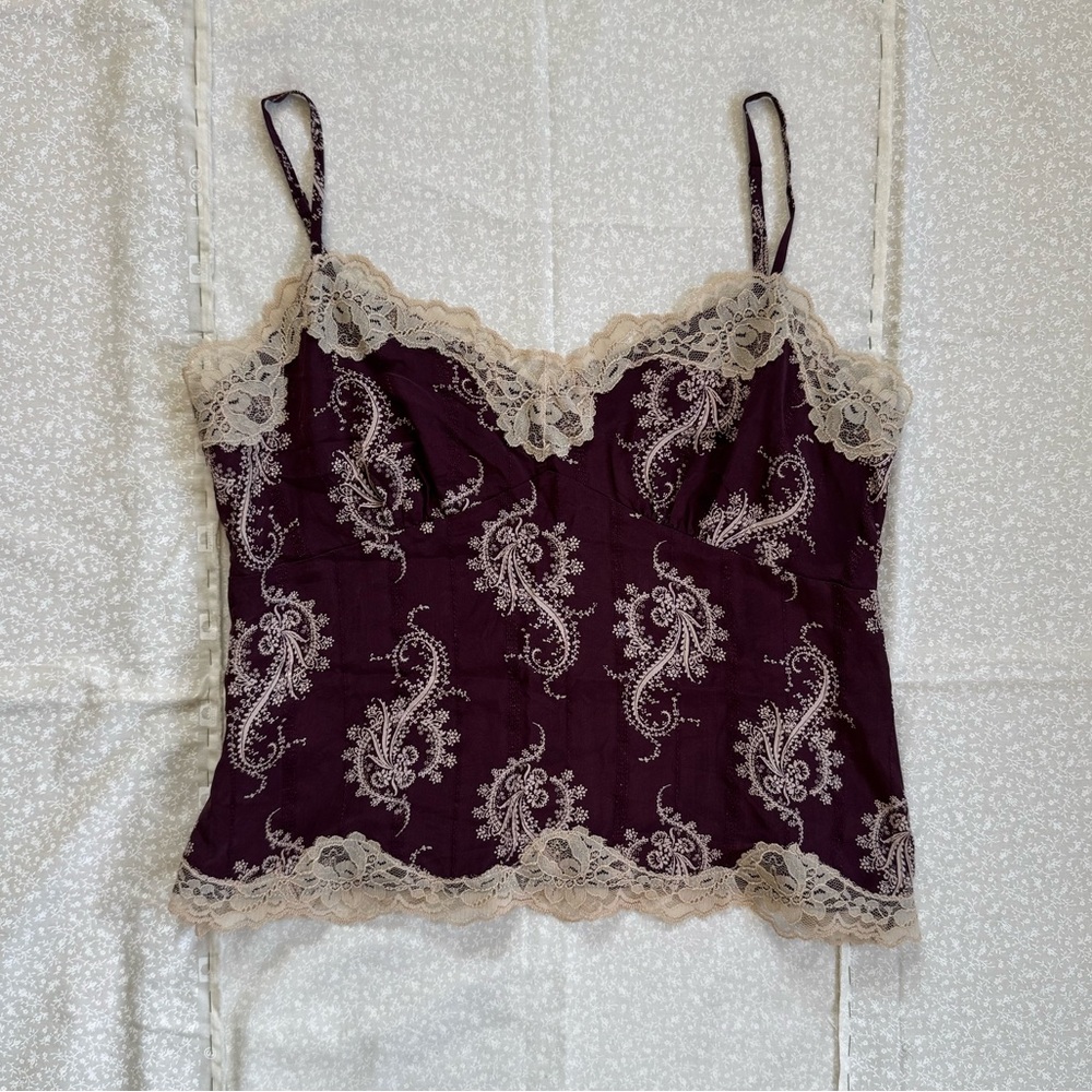 Ann Taylor Burgundy and Cream Lace Top